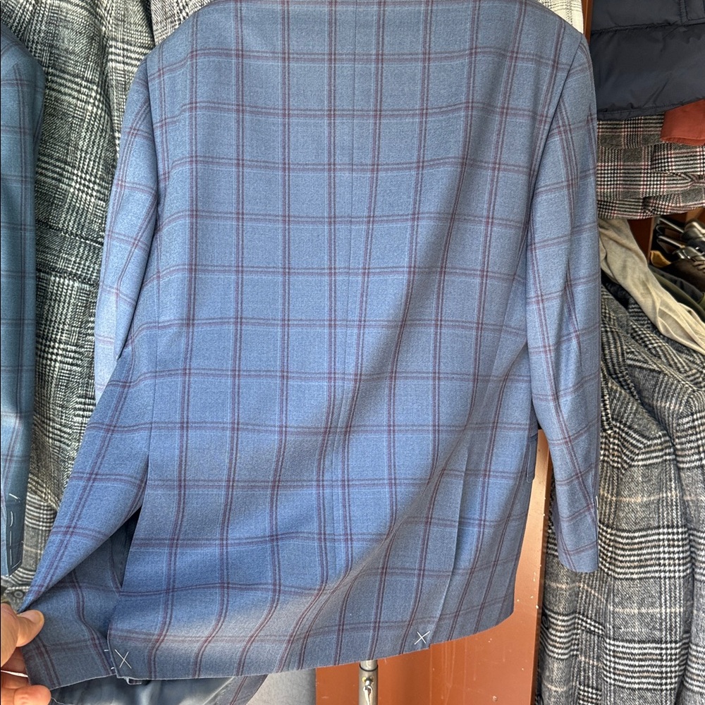 Canali Light Blue Windowpane Sportcoat with Red Checks - Picture 9 of 16